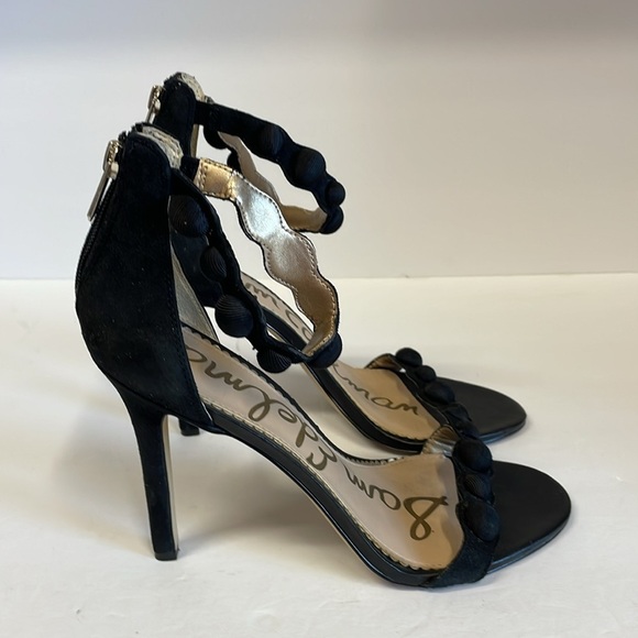 Sam Edelman Addison Black Suede Open Toe Ankle Strap Heels - Picture 1 of 10
